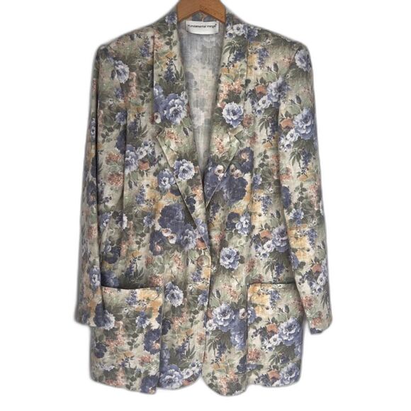 Fundamental Things Vintage Floral Linen Blend Blazer Jacket‎ Size 12 - Picture 1 of 11